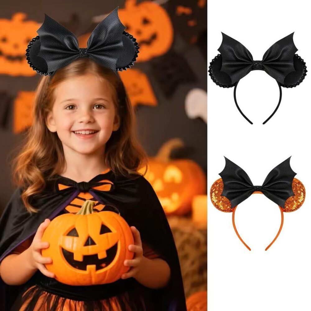 7163 Halloween Mouse Ears Headbands Black Bat Mouse ear Headband Cute Mouse - Picture 4 of 7